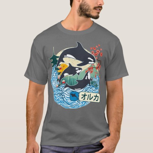 Japanese Orca Whale Great Wave Kanagawa Japan Vint T_Shirt