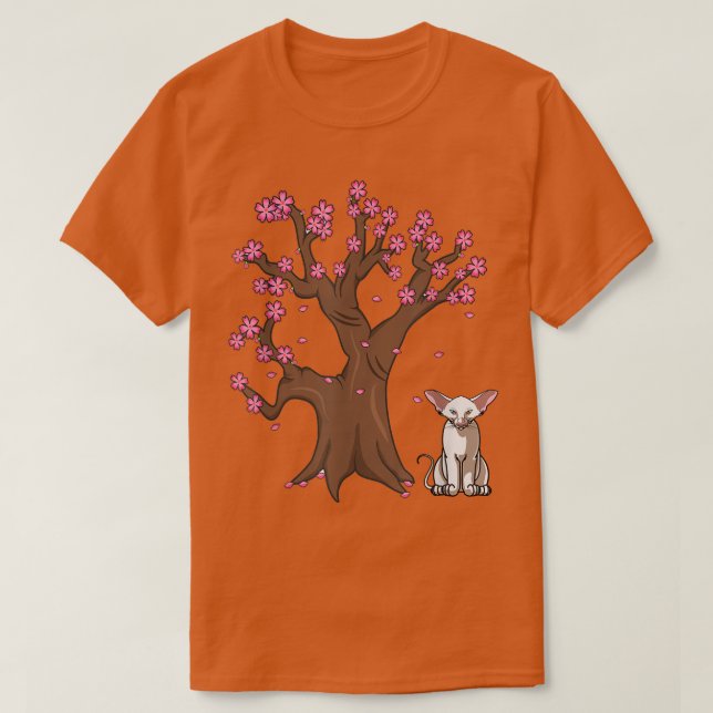 Japanese Oriental Shorthair Cat Mom Cherry Blossom T-Shirt (Design Front)
