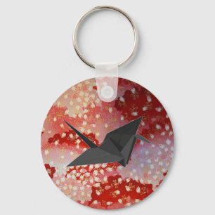 japanese Origami crane pink Sakura cherry blossom Keychain