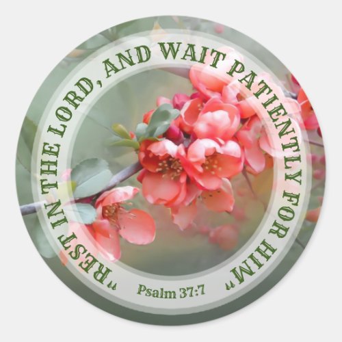 Japanese Ornamental Quince with Bible quotation Classic Round Sticker
