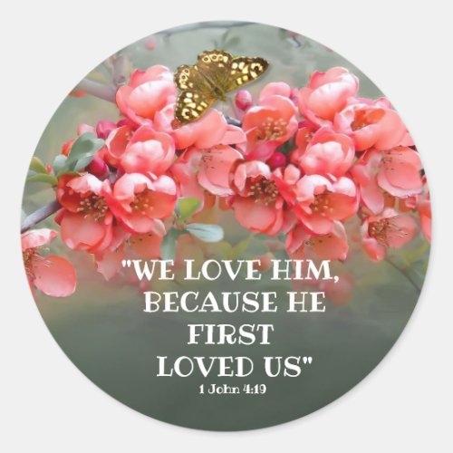 Japanese Ornamental Quince with Bible quotation   Classic Round Sticker