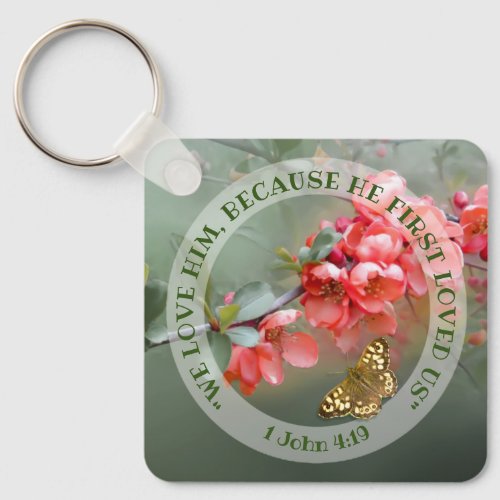 Japanese Ornamental Quince with Bible quotation Ke Keychain