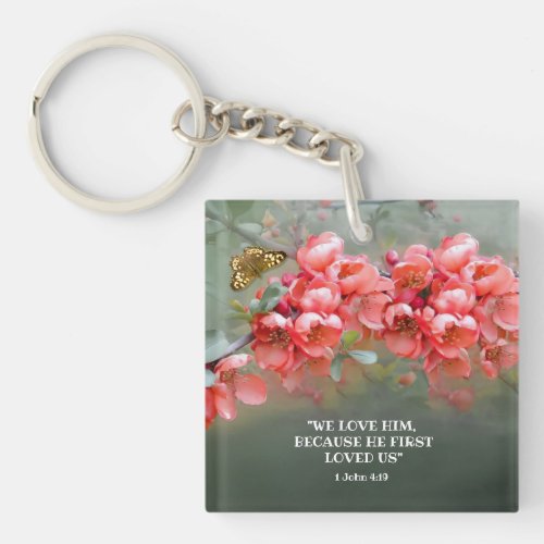 Japanese Ornamental Quince with Bible quotation  Keychain