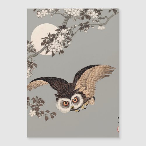 Japanese Owl Night Moon Woodcut Flying Night