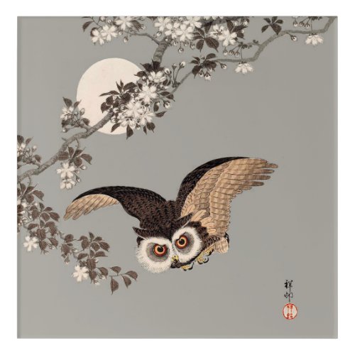 Japanese Owl Night Moon Woodcut Flying Night Acrylic Print