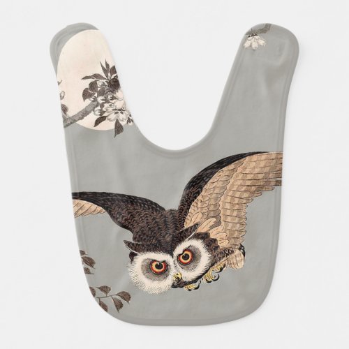 Japanese Owl Night Moon Woodcut Flying Night Baby Bib