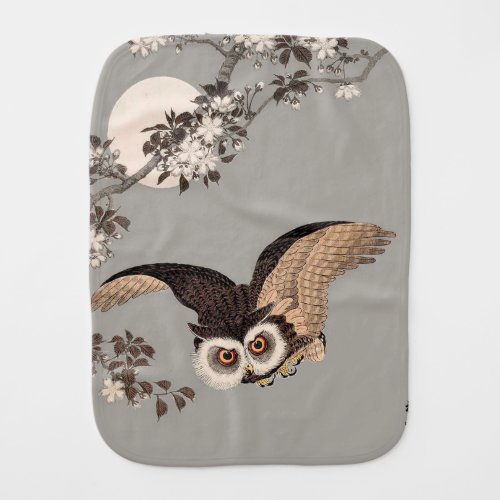 Japanese Owl Night Moon Woodcut Flying Night Baby Burp Cloth