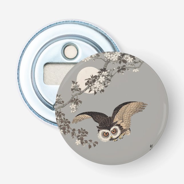 Japanese Owl Night Moon Woodcut Flying Night Bottle Opener (Front)
