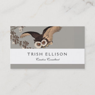 Japanese Owl Night Moon Woodcut Flying Night Business Card