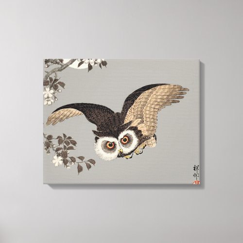 Japanese Owl Night Moon Woodcut Flying Night Canvas Print