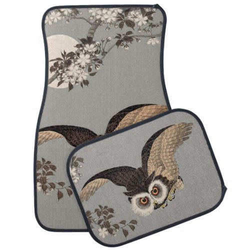 Japanese Owl Night Moon Woodcut Flying Night Car Mat