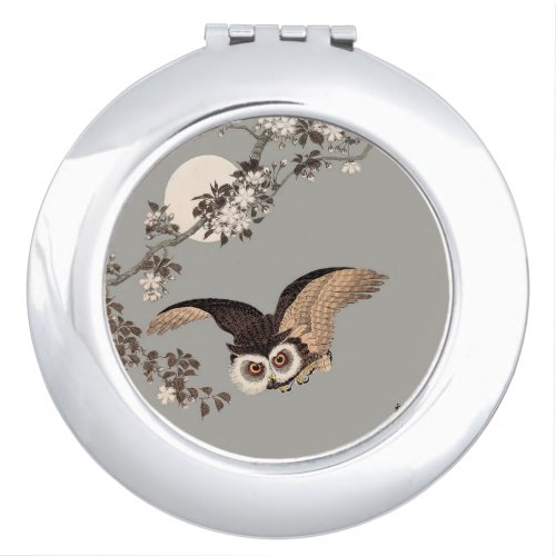 Japanese Owl Night Moon Woodcut Flying Night Compact Mirror