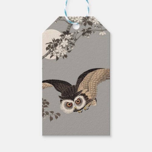 Japanese Owl Night Moon Woodcut Flying Night Gift Tags