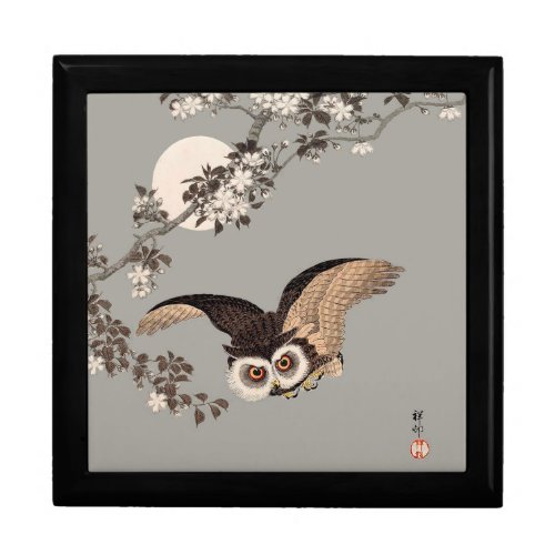 Japanese Owl Night Moon Woodcut Flying Night Keepsake Box