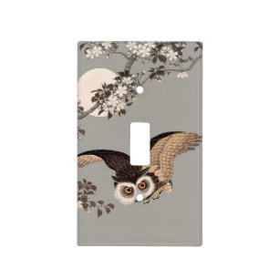 Japanese Owl Night Moon Woodcut Flying Night Light Switch Cover