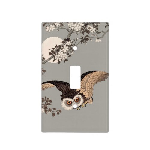 Japanese Owl Night Moon Woodcut Flying Night Light Switch Cover