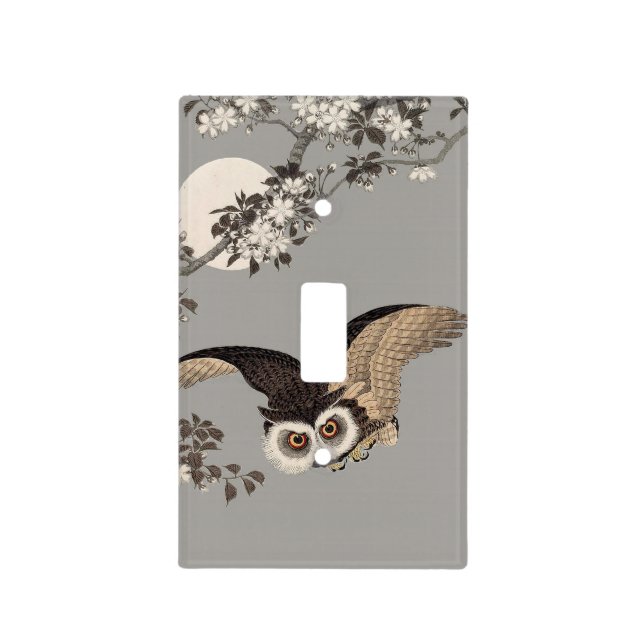 Japanese Owl Night Moon Woodcut Flying Night Light Switch Cover (Front)
