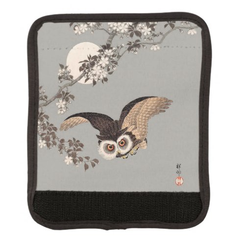 Japanese Owl Night Moon Woodcut Flying Night Luggage Handle Wrap