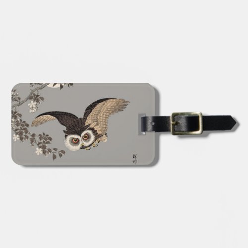 Japanese Owl Night Moon Woodcut Flying Night Luggage Tag