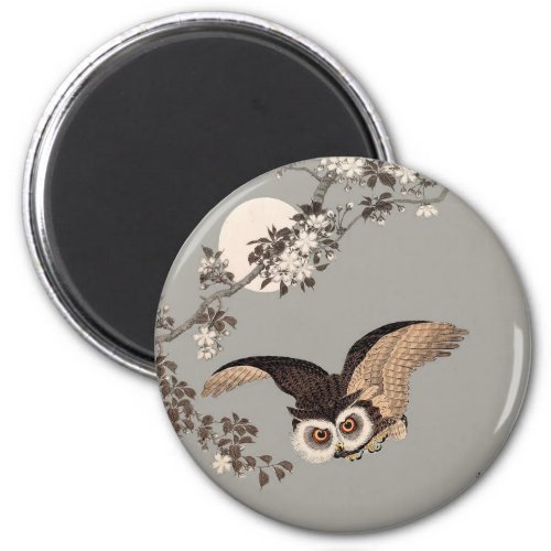 Japanese Owl Night Moon Woodcut Flying Night Magnet