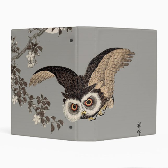 Japanese Owl Night Moon Woodcut Flying Night Mini Binder (Background)