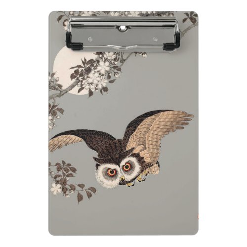 Japanese Owl Night Moon Woodcut Flying Night Mini Clipboard