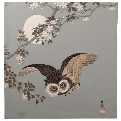 Japanese Owl Night Moon Woodcut Flying Night Napkin