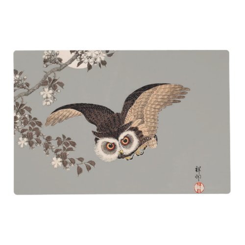 Japanese Owl Night Moon Woodcut Flying Night Placemat