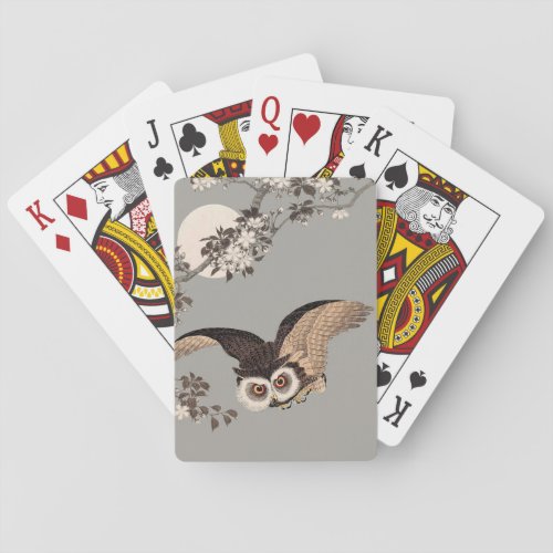 Japanese Owl Night Moon Woodcut Flying Night Poker Cards