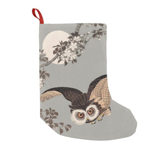 Japanese Owl Night Moon Woodcut Flying Night Small Christmas Stocking