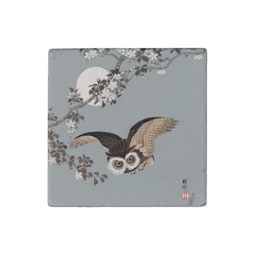 Japanese Owl Night Moon Woodcut Flying Night Stone Magnet