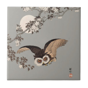 Japanese Owl Night Moon Woodcut Flying Night Tile