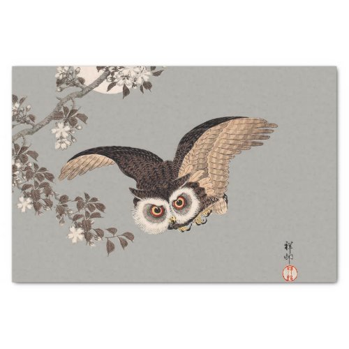 Japanese Owl Night Moon Woodcut Flying Night Tissue Paper