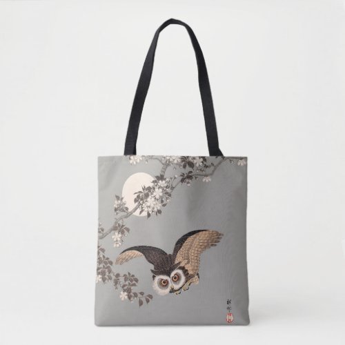 Japanese Owl Night Moon Woodcut Flying Night Tote Bag