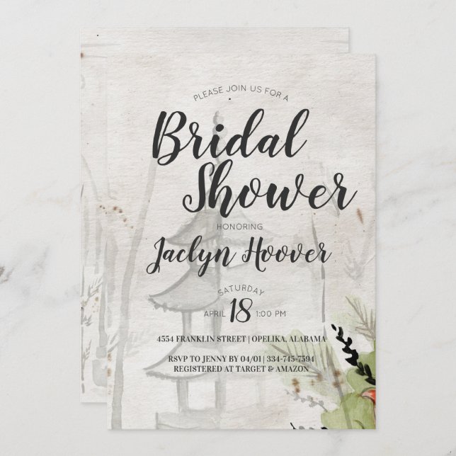 Japanese Pagoda Bridal Shower Invitation (Front/Back)