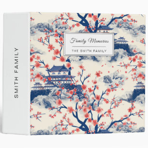 Japanese Pagoda Cherry Blossom Blue Cream 3 Ring Binder