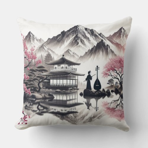Japanese Pagoda Sunset Sonata  Throw Pillow