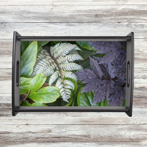 Japanese Painted Fern and Foliage Floral Serving Tray