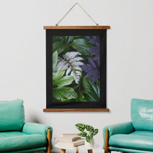 Japanese Painted Fern with Black Border Floral Hanging Tapestry