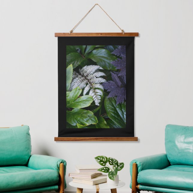 Japanese Painted Fern with Black Border Floral Hanging Tapestry (Living Room)