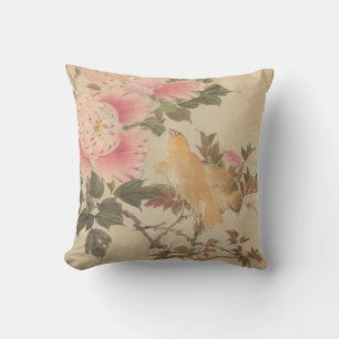 Japanese painting, beautiful flower and bird paint throw pillow