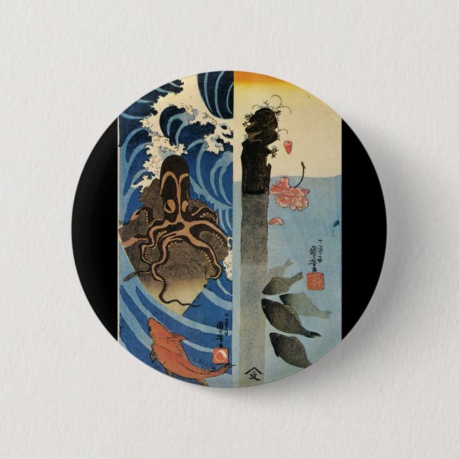 Japanese Painting c. 1800's Button (Front)