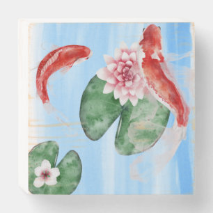 Japanese Painting Koi Carp Wooden Box Sign