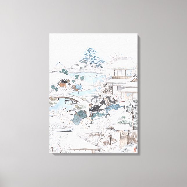 Japanese Painting of the 47 Ronin Fighting Samurai Canvas Print (Front)