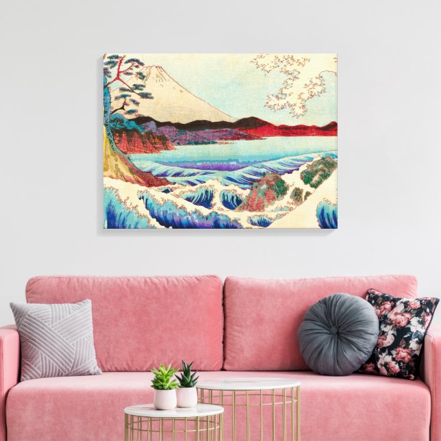 Japanese Painting Waves Mountains Trees Canvas Print (Insitu(LivingRoom))