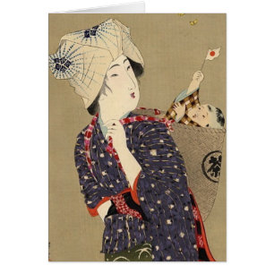 Japanese Painting. Woman with baby c. 1909 Cards