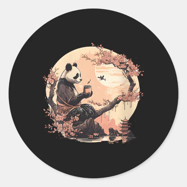 Japanese Panda Drinking Tea Sakura Trees Panda Tea Classic Round ...