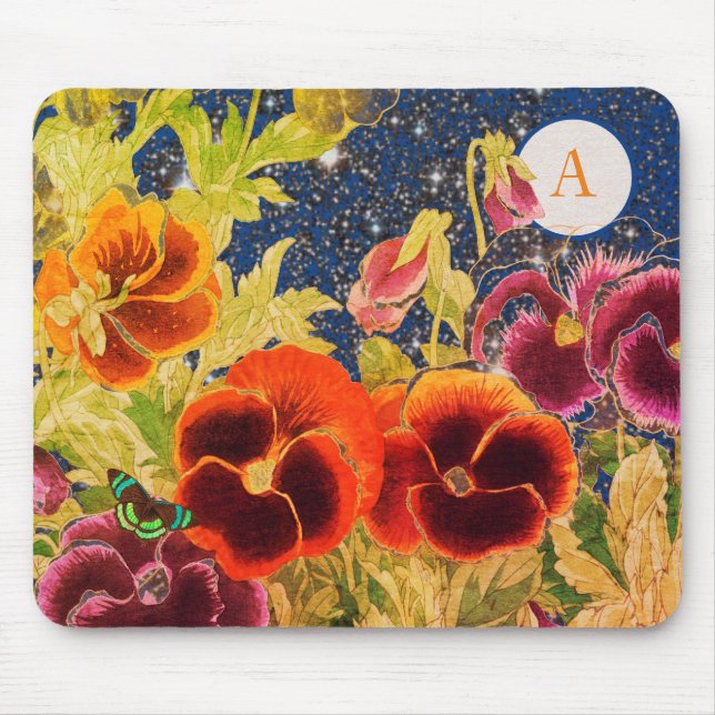 JAPANESE PANSIES WITH STARS DIY INITIAL MOUSE PAD (Front)