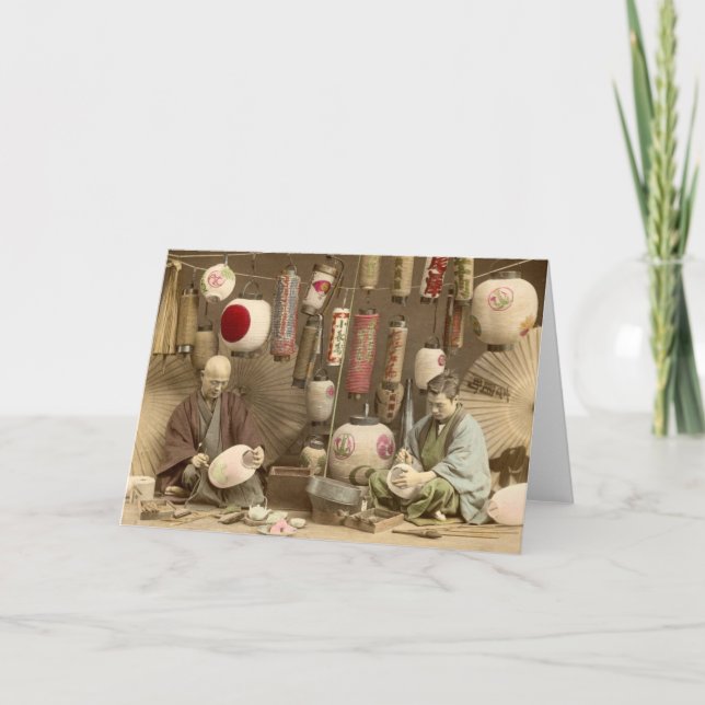 Japanese Paper Lantern Makers, Vintage Photo Card (Front)