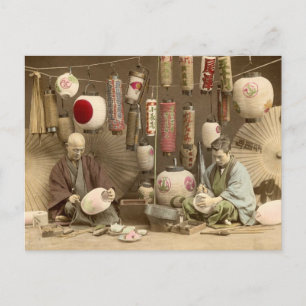 Japanese Paper Lantern Makers, Vintage Photo Postcard